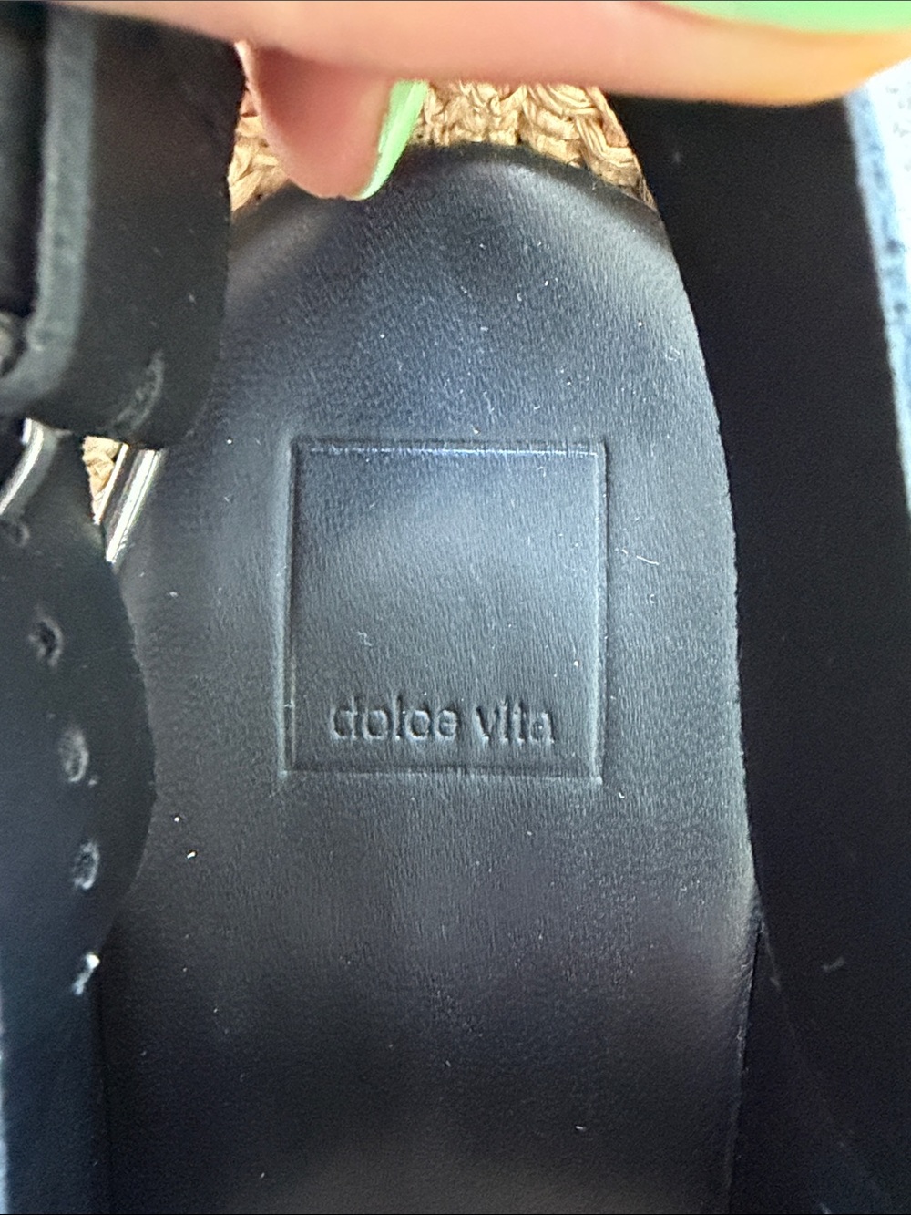 Dolce Vita Black Leather Platform Sandals with Braided Espadrille Sole - Picture 3 of 6